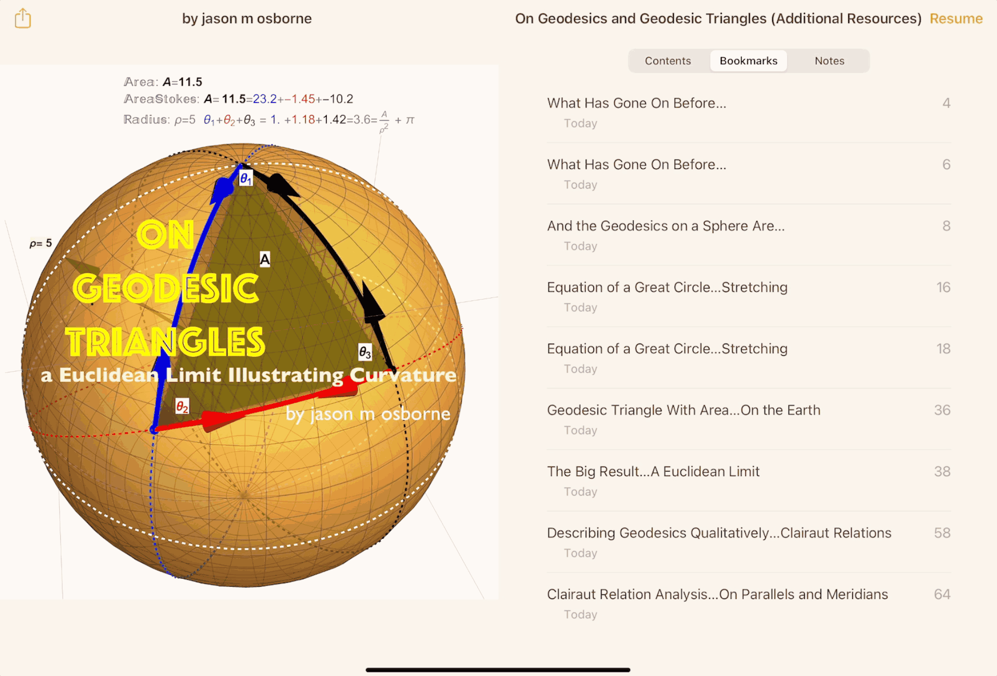 An eBook/Book as a Self Contained Package as Illustrated by the Blog Posts Cost of Curvature Post and Geodesic Triangles Post and by the Apple Book Geodesic Triangles eBook